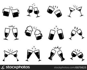 isolated glasses clinking icons set from white background