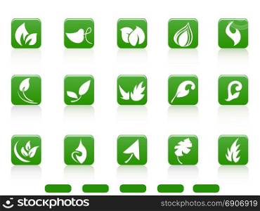 isolated green abstract leaves icon buttons on white background