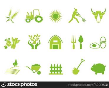 isolated green color farm icon set from white background