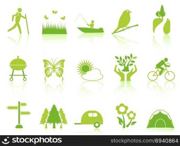 isolated green color garden icons set from white background
