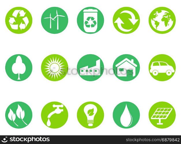 isolated green eco button icons set on white background