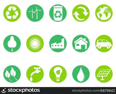 isolated green eco button icons set on white background