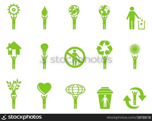 isolated green eco icons stick figures series from white background