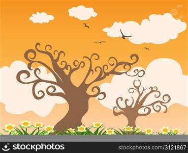 isolated green tree family on white background