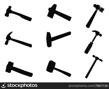 isolated hammer silhouettes set from white background