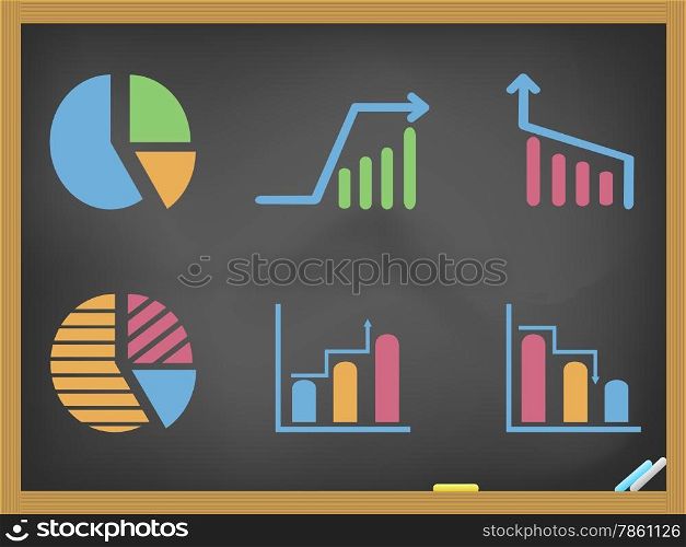 isolated hand drawn business diagram icons on blackboard