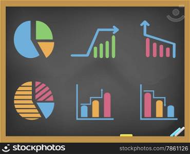 isolated hand drawn business diagram icons on blackboard