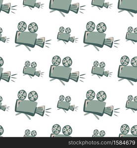 Isolated hand drawn seamless pattern with camera ornament. Grey simple elements on white background. Decorative backdrop for wallpaper, textile, wrapping paper, fabric print. Vector illustration.. Isolated hand drawn seamless pattern with camera ornament. Grey simple elements on white background.