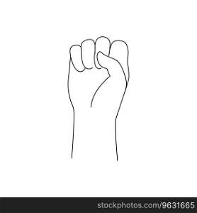 Isolated Hand gesture fist up. Vector illustration in line style black and white. Simple Outline icon. Stickers for web, covers, print, icons, symbols, gesture concept together, victory, support.. Isolated Hand gesture fist up. Vector illustration black and white. Hand raise with clenched fist.