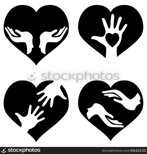 isolated hands with heart icons set from white background