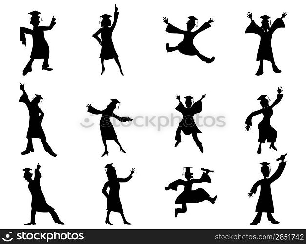 isolated happy graduates Silhouette from white background
