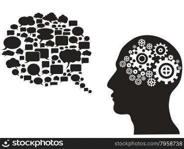 isolated head gears with speech bubble from white background
