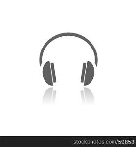 Isolated headphones icon on a white background with reflection