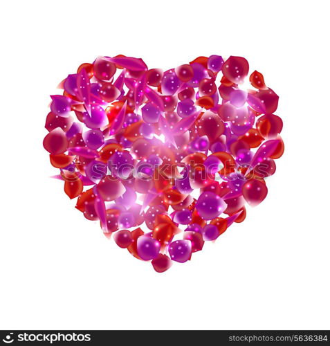 Isolated heart made of rose pink flowers. Vector illustration.