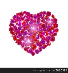 Isolated heart made of rose pink flowers. Vector illustration.