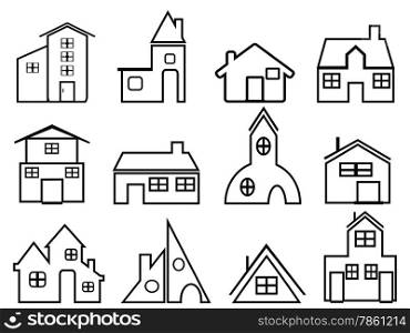 isolated house outline icons from white background