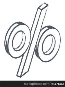 Isolated icon of percent, monochrome sketch outline. Business offer of proposition from shop. Economic or financial sign. Discount or commercial symbol. Deposit or investment, vector in flat style. Percent Icon, Discount or Deposit Symbol Vector