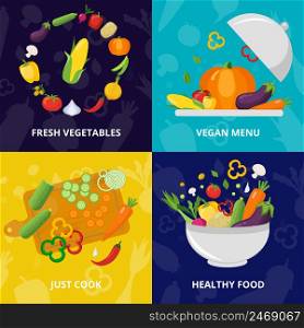 Isolated icon set with different variants of using vegetables and mashrooms for healthy food vector illustration. Vegetables Isolated Icon Set