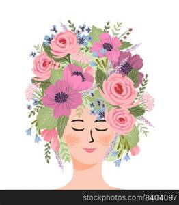 Isolated illustration of a woman with flowers. Concept for International Women s Day and other use. Isolated illustration of a woman with flowers. Concept for International Women s Day and other
