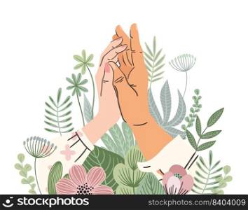 Isolated illustration with male and female hands. Love, love story, relationship. Vector design concept for Valentines Day and other use.. Isolated illustration with male and female hands. Love, love story, relationship. Vector design concept for Valentines Day and other.