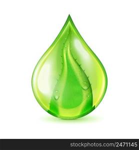Isolated image of realistic water drop shaped green aloe vera leaf conceptual element on blank background vector illustration. Aloe Leaf Waterdrop Illustration
