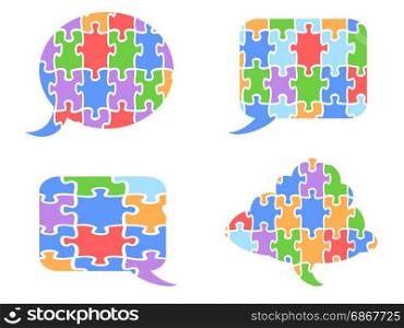 isolated jigsaw puzzle speech bubbles on white background