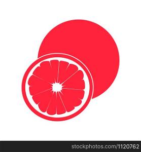 Isolated juicy pink color grapefruit on white background. flat icon isolated on white background vector illustration. Isolated circle of juicy pink color grapefruit on white background. Realistic colored round slice.