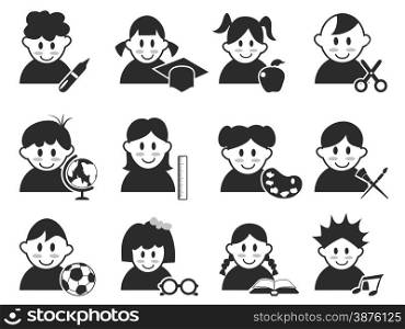 isolated kids head with education icons set from white background
