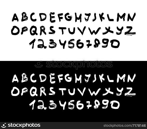 Isolated Lettering Font on white and black backgrounds. Lettering Alphabet. Handwritten brush style. Typography for Designs. Eps10. Isolated Lettering Font on white and black backgrounds. Lettering Alphabet. Handwritten brush style. Typography for Designs