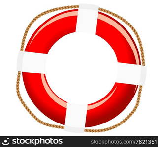 Isolated life buoy with ropes for help or SOS concept