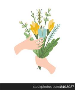 Isolated llustration bouquet of flowers in hand. Vector design concept for Valentines Day and other use.. Isolated llustration bouquet of flowers in hand. Vector design concept for Valentines Day and other.