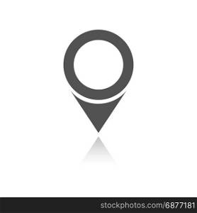 Isolated location icon for maps with reflection on a white background