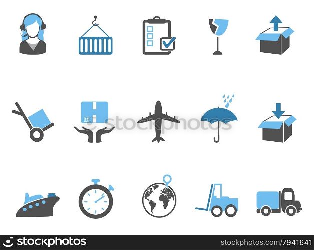 isolated logistics and shipping icons set blue series from white background