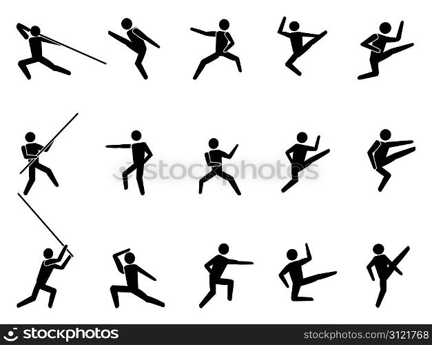 isolated martial arts symbol people icons from white background