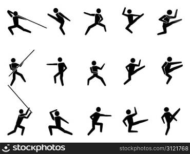 isolated martial arts symbol people icons from white background