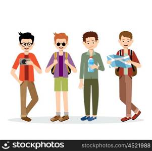 Isolated men travelers on a white background. Vector