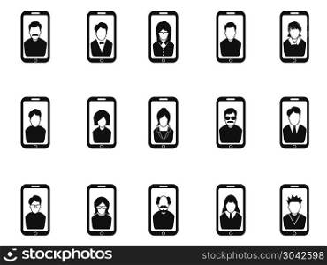 isolated mobile phone avatar icons set from white background. mobile phone avatar icons set
