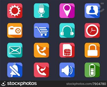 isolated mobile phone long shadow icons set on black background