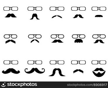 isolated moustache with glasses icons set on white background