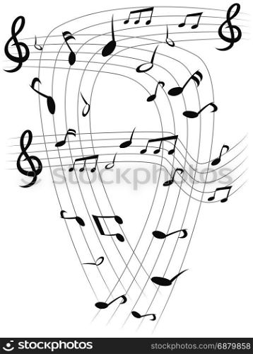 isolated music note sheets on vertical white background