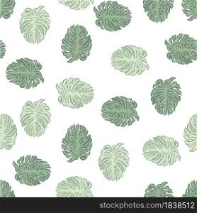 Isolated nature seamless pattern with doodle monstera leaves print. White background. Simple style. Decorative backdrop for fabric design, textile print, wrapping, cover. Vector illustration.. Isolated nature seamless pattern with doodle monstera leaves print. White background. Simple style.