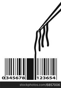 isolated Noodle Barcode With Chopstick from white background. Noodle Barcode With Chopstick