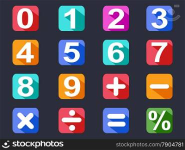 isolated numbers and math long shadow icons set on black background