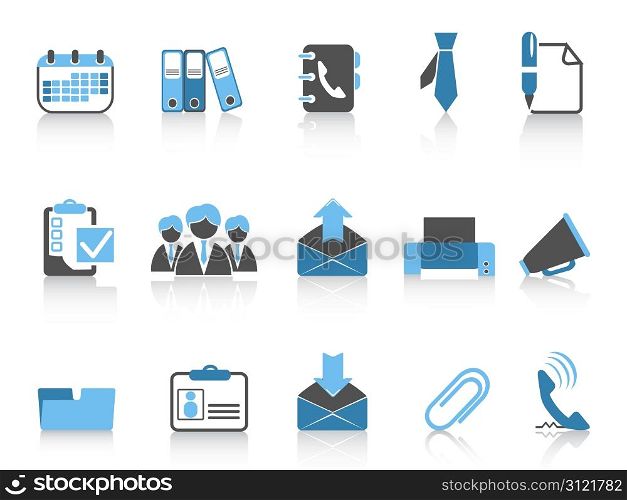 isolated office and business icons in blue series