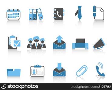 isolated office and business icons in blue series