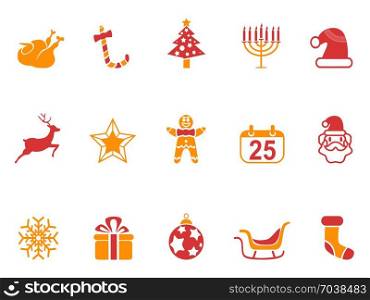 isolated orange and red color Christmas icons set from white background