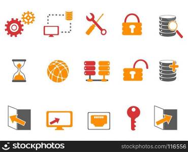 isolated orange and red color database technology icons set on white background