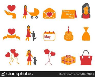 isolated orange and red color happy mothers day icons set from white background. orange and red color happy mothers day icons set
