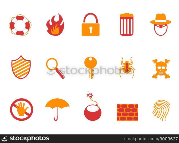 isolated orange and red color security icons set from white background