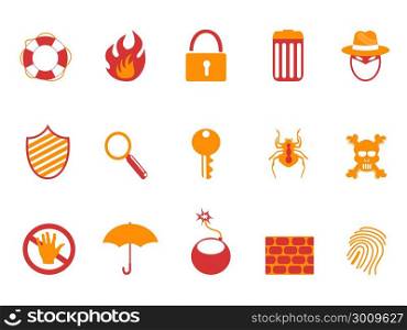 isolated orange and red color security icons set from white background